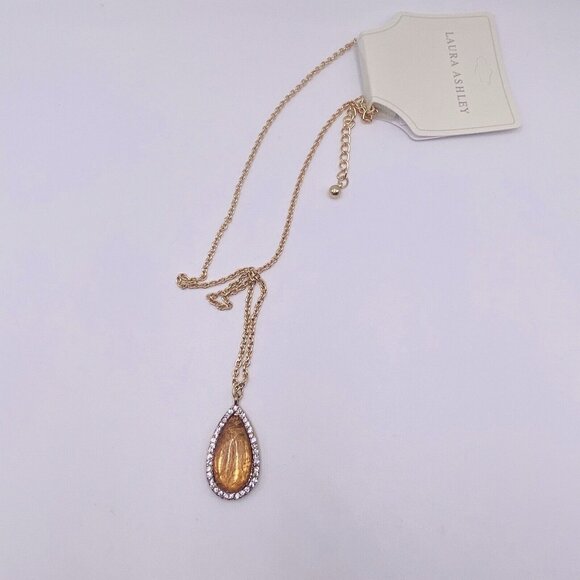 Laura Ashley Orange Teardrop Rhinestone Pendant Necklace 18” New - Picture 1 of 4